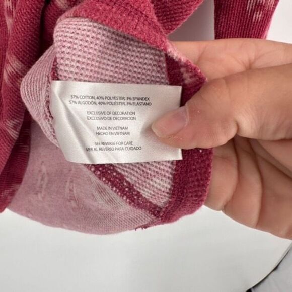 Eddie Bauer Women's Printed Waffle Knit Long Sleeve Henley Top Red Large Ikat - Picture 4 of 11